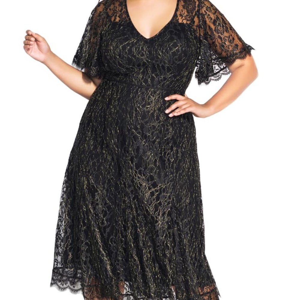 City Chic Metallic Swing Dress sz 18